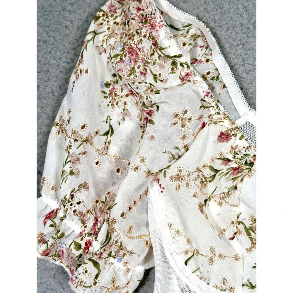 Renaissance Floral Bustier Top Womens XS Sheer Lace Corset Festival - Picture 4 of 9